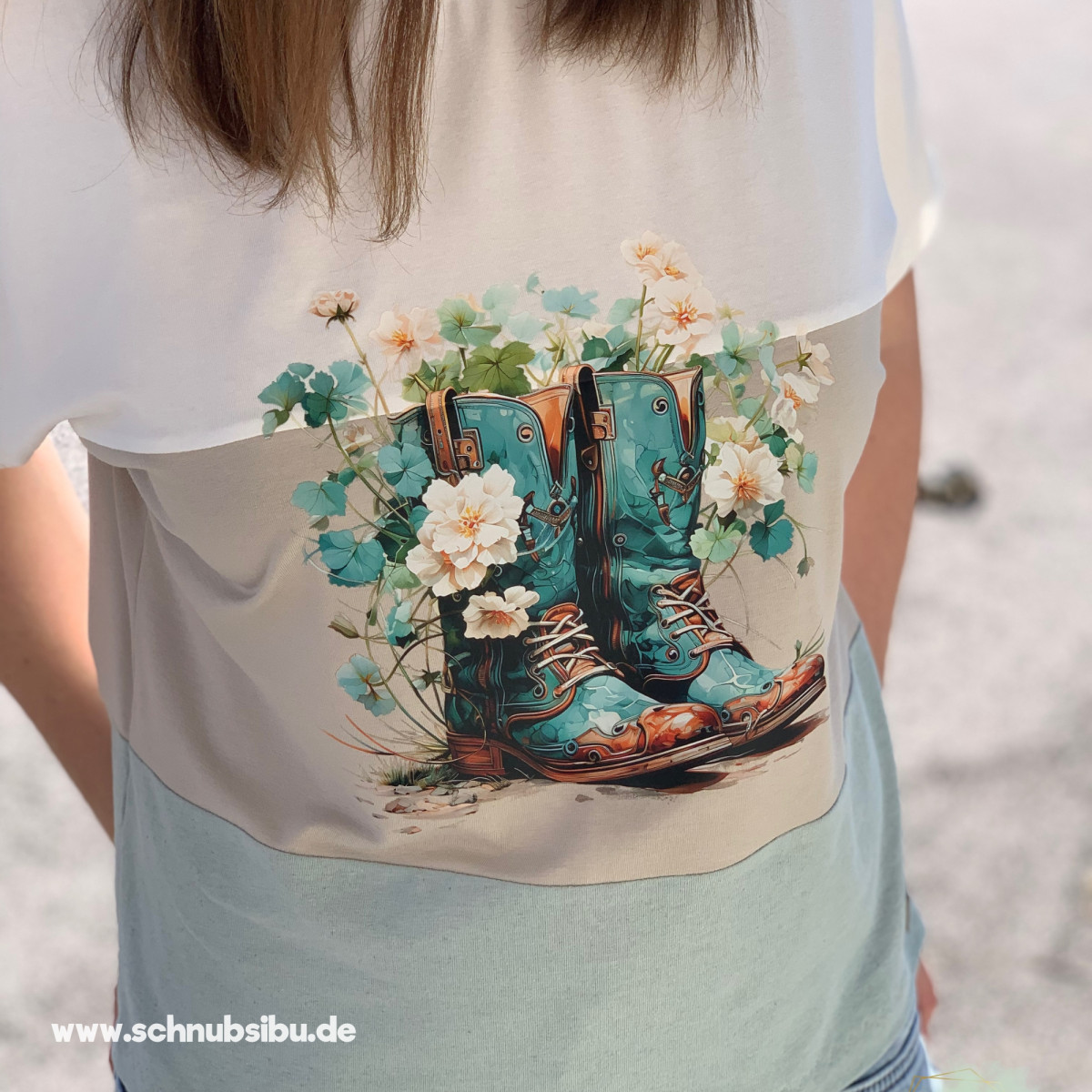 Bügelbild Flower Boots türkis